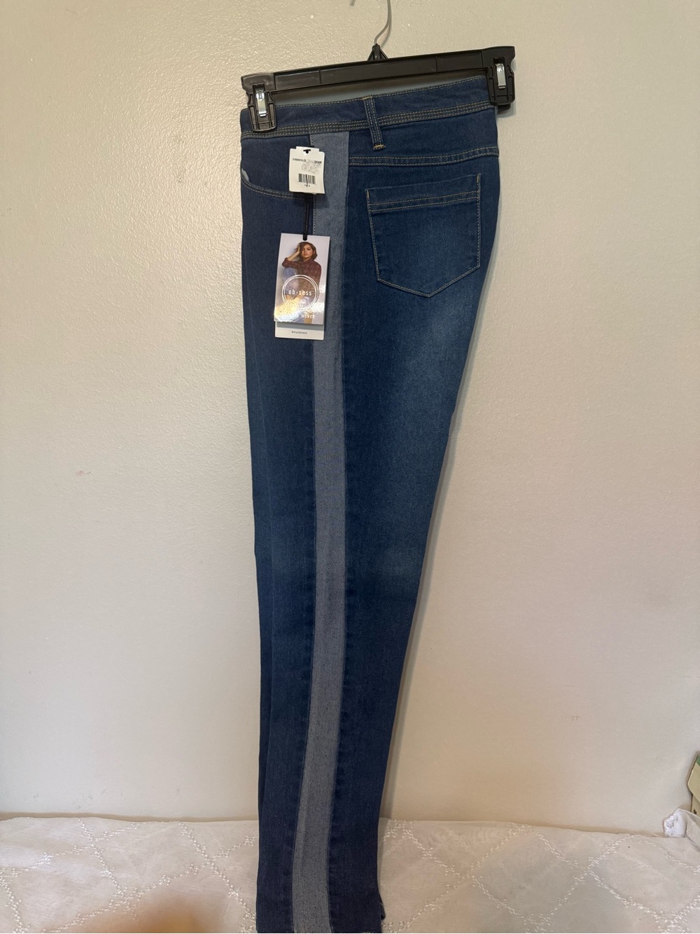 Women’s Skinny Jeans with Contrasting Side Stripe - Dark Blue